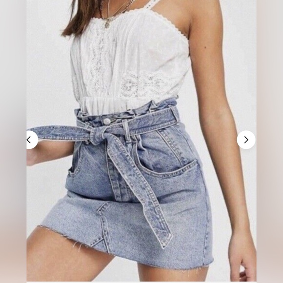 Free People Dresses & Skirts - Free People East of Eden Belted Denim Frayed Mini Skirt Mid Indigo Blue